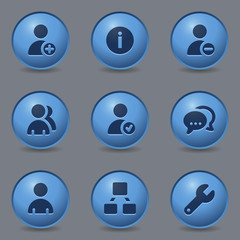 Users web icons, circle blue buttons