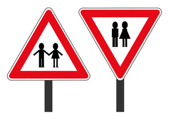 two road signs with personages