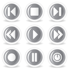 Media player web icons, grey glossy circle  buttons