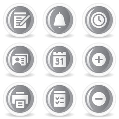 Organizer web icons, grey glossy circle  buttons