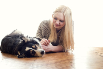 blonde girl and dog