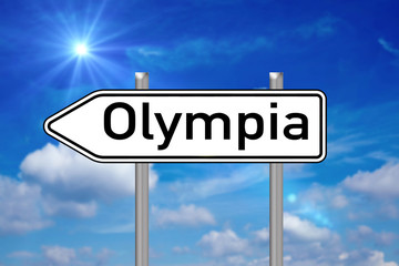 Wegweiser - Olympia über blauen Himmel