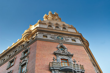 Historic  buildings with lace fronts of city Valencia  Spain