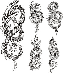Stylized dragon knot tattoos