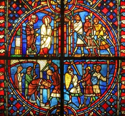 Afwasbaar Fotobehang Glas in lood vitrail d'église