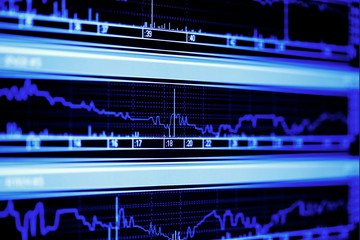 Stock market graphs on the computer screen