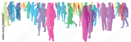 Bunte Menschen In Der Stadt Silhouette Vektor Menschengruppe Menschenmenge Bewegung Gemeinsamkeit Wall Mural Annett Seidler
