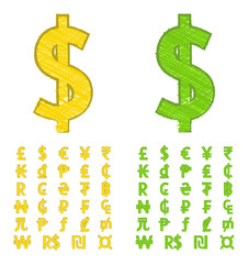 Doodle currency symbols of the world