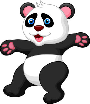 Funny panda cartoon waving hand