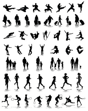 Black silhouettes of people in different situations 2, vector