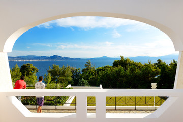 The beach on Ionian Sea at luxury hotel, Peloponnes, Greece