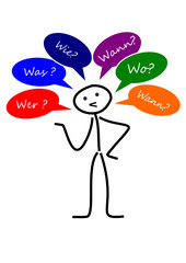 Strichmännchen mit W-Fragen
