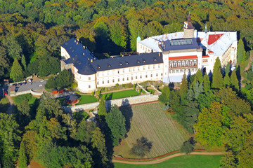 Castle Zbiroh from aerial view. Czech republic, Europe.