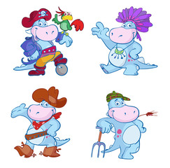 cute blue dino pirate cowboy farmer indian