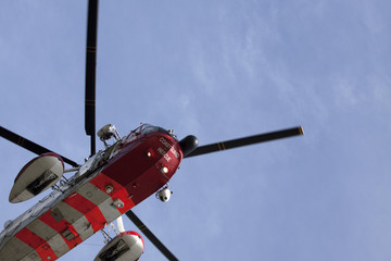 Rescue helicopter in flight.
