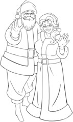 Santa And Mrs Claus Waving Hands For Christmas Coloring Page - 60810053
