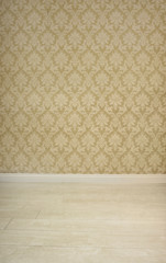 Empty room with vintage wallpaper