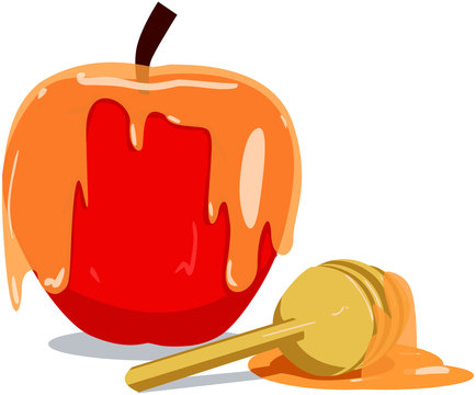 red apple with honey and dipper clip art preview