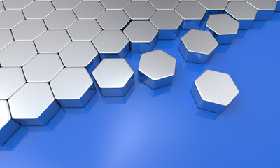 3D Sechseck Bausteine - Blau Silber