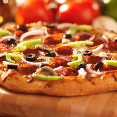 pizza with toppings close up