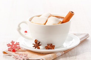 Hot chocolate with marshmallows and spices
