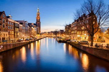 Poster Amsterdam bij nacht, Nederland © Mapics