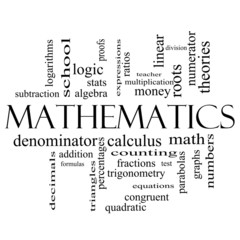 Mathematics Word Cloud Concept in black and white
