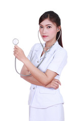 nurse with stethoscope isolated on white background