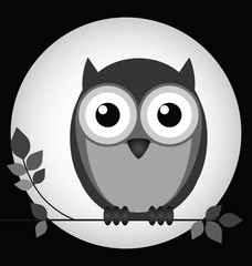 Owl sat on a branch with moon behind