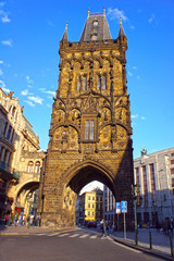 Fototapeta na wymiar Powder gate. Gothic tower in Prague in Prague, Czech Republic