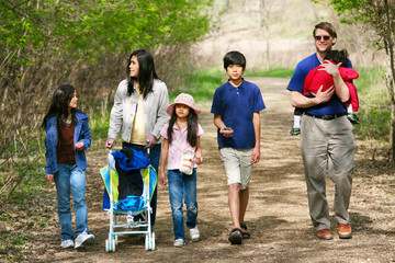 Family walking along country path