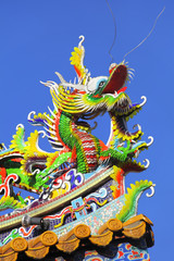 Fototapeta na wymiar Chinese style dragon statue with blue sky