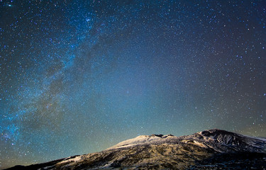 Milky Way above the volcano Etna. Sicily, Italy