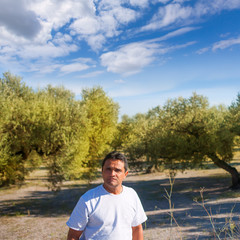 latin farmer in Mediterranean Olive tree field