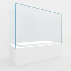 Rectangular glass showcase of bluish glass