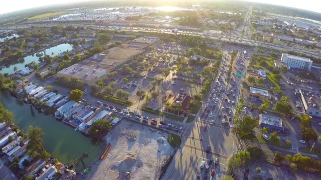 Aerial video of dusk over the city