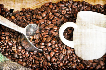 Coffee cup and coffee beans