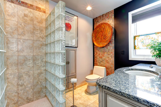 Bright bathroom with open shower