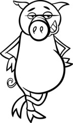 funny pig cartoon coloring page