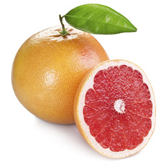 Grapefruits with green leaf.