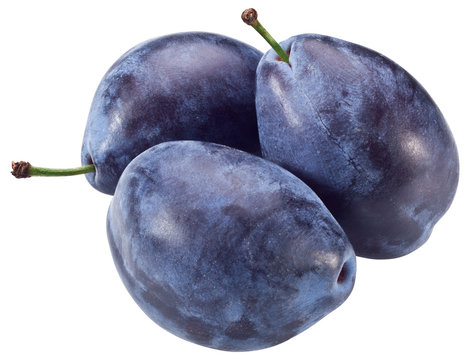 Three plums with leaf.