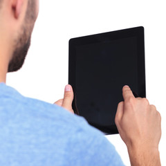 man working on his tablet pad computer