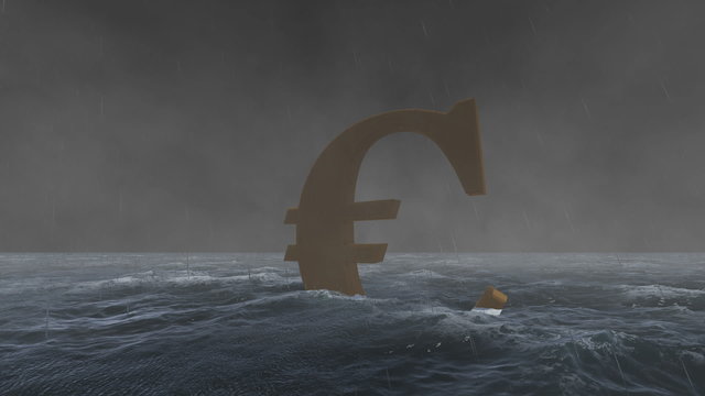 Symbol des Euro geht im Meer unter