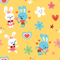 bunnies in love seamless pattern