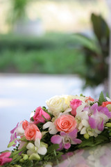 Wedding flowers in a chapel.