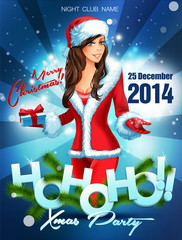 Party poster with sexy girl wearing santa's clothes