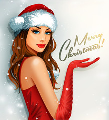 Sexy girl wearing santa claus clothes poster