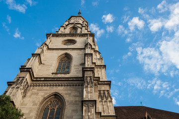 Fototapeta na wymiar Neogothic Tower of Catholic Church, Cluj