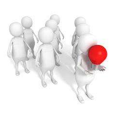 3d person in team leadeship red bulb idea concept