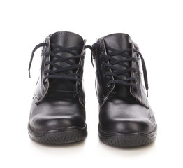 Pair of black leather boots.